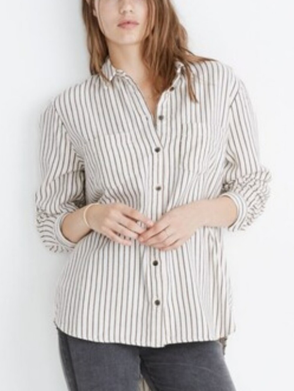 Madewell Flannel Sunday Shirt in Creeland Stripe Norway Stripe Asparagus Pockets